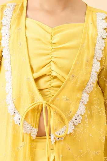 Buy StyloBug Yellow Polyester Embroidered Jacket Skirt Set Buy_StyloBug_Yellow Polyester Embroidered Jacket Skirt Set