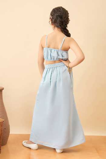 StyloBug Blue Polyester Embroidered Jacket Skirt Set Online at Aza Fashions StyloBug_Blue Polyester Embroidered Jacket Skirt Set _Online_at_Aza_Fashions