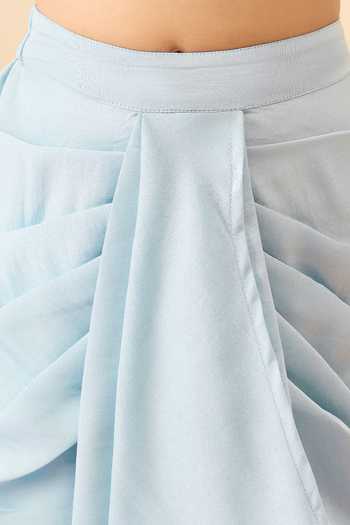 Shop StyloBug Blue Polyester Embroidered Jacket Skirt Set Shop_StyloBug_Blue Polyester Embroidered Jacket Skirt Set