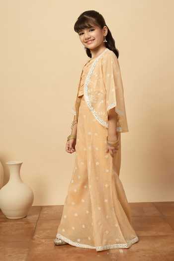 Shop StyloBug Peach Cotton Embroidered Jacket Pant Set Online at Aza Fashions Shop_StyloBug_Peach Cotton Embroidered Jacket Pant Set _Online_at_Aza_Fashions