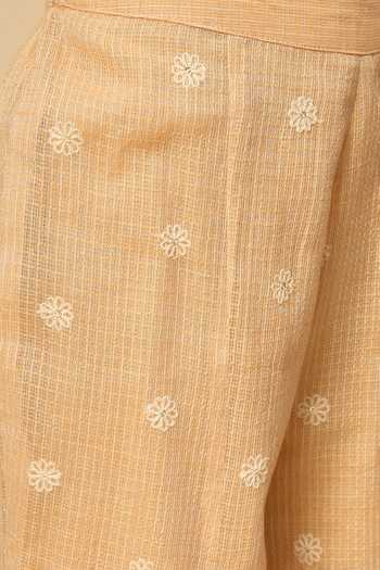 Shop StyloBug Peach Cotton Embroidered Jacket Pant Set Shop_StyloBug_Peach Cotton Embroidered Jacket Pant Set