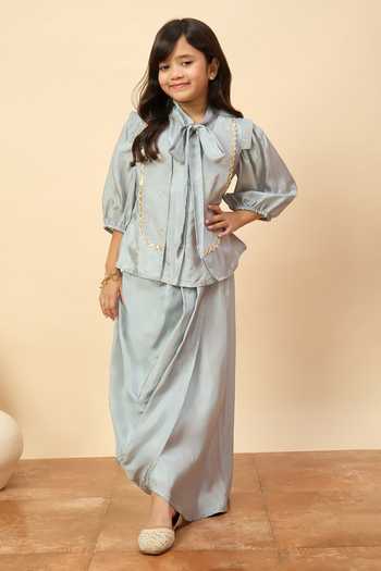 Buy StyloBug Blue Viscose Embroidered Jacket And Skirt Set Online at Aza Fashions Buy_StyloBug_Blue Viscose Embroidered Jacket And Skirt Set _Online_at_Aza_Fashions