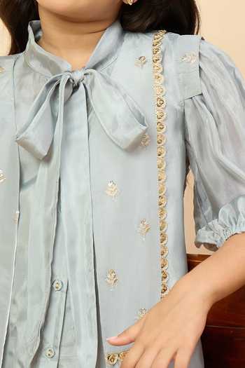 Shop StyloBug Blue Viscose Embroidered Jacket And Skirt Set Online at Aza Fashions Shop_StyloBug_Blue Viscose Embroidered Jacket And Skirt Set _Online_at_Aza_Fashions