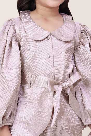 Shop StyloBug Purple Polyester Peter Pan Collar Top And Set Online at Aza Fashions Shop_StyloBug_Purple Polyester Peter Pan Collar Top And Set _Online_at_Aza_Fashions