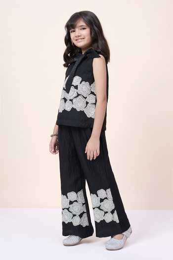 StyloBug Black Polyester Embroidered Top And Pant Set Online at Aza Fashions StyloBug_Black Polyester Embroidered Top And Pant Set _Online_at_Aza_Fashions