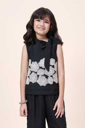 Shop StyloBug Black Polyester Embroidered Top And Pant Set Online at Aza Fashions Shop_StyloBug_Black Polyester Embroidered Top And Pant Set _Online_at_Aza_Fashions