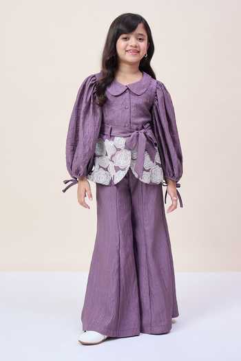 Buy StyloBug Purple Polyester Embroidered Top And Pant Set Online at Aza Fashions Buy_StyloBug_Purple Polyester Embroidered Top And Pant Set _Online_at_Aza_Fashions