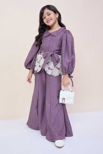 Shop StyloBug Purple Polyester Embroidered Top And Pant Set Online at Aza Fashions Shop_StyloBug_Purple Polyester Embroidered Top And Pant Set _Online_at_Aza_Fashions
