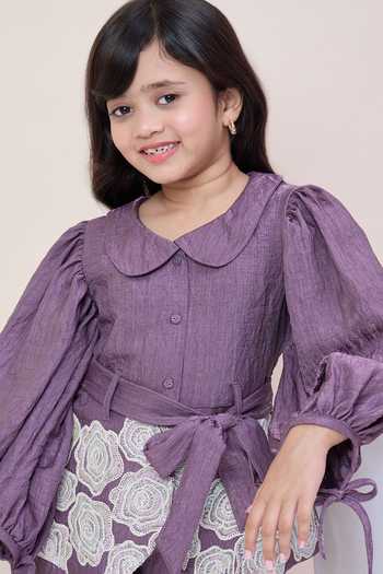 StyloBug Purple Polyester Embroidered Top And Pant Set at Aza Fashions StyloBug_Purple Polyester Embroidered Top And Pant Set _at_Aza_Fashions