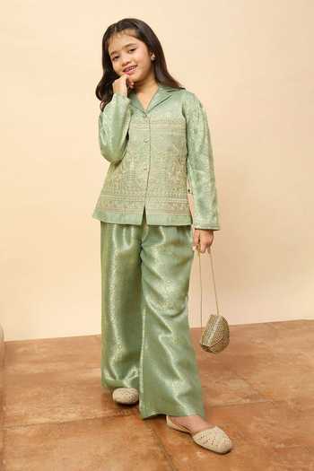 Buy StyloBug Green Viscose Embroidered Jacket And Pant Set Online at Aza Fashions Buy_StyloBug_Green Viscose Embroidered Jacket And Pant Set _Online_at_Aza_Fashions