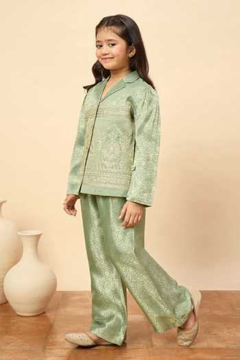 Shop StyloBug Green Viscose Embroidered Jacket And Pant Set Online at Aza Fashions Shop_StyloBug_Green Viscose Embroidered Jacket And Pant Set _Online_at_Aza_Fashions