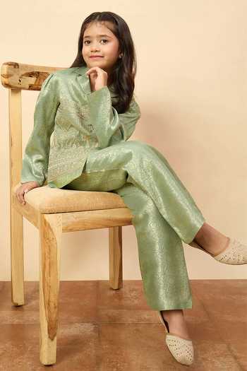 StyloBug Green Viscose Embroidered Jacket And Pant Set at Aza Fashions StyloBug_Green Viscose Embroidered Jacket And Pant Set _at_Aza_Fashions