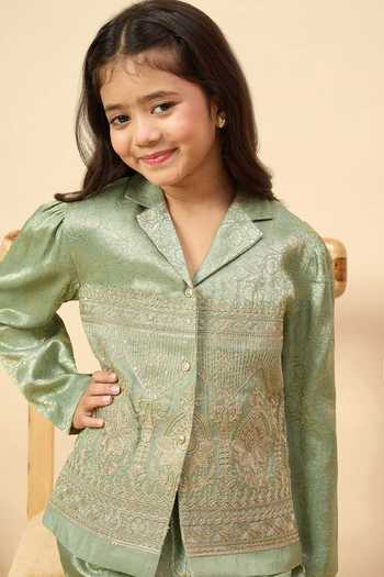 Buy StyloBug Green Viscose Embroidered Jacket And Pant Set Buy_StyloBug_Green Viscose Embroidered Jacket And Pant Set