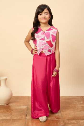 Buy StyloBug Magenta Viscose Patchwork Embroidered Jacket Set Online at Aza Fashions Buy_StyloBug_Magenta Viscose Patchwork Embroidered Jacket Set _Online_at_Aza_Fashions