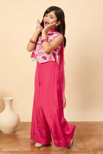 Shop StyloBug Magenta Viscose Patchwork Embroidered Jacket Set Online at Aza Fashions Shop_StyloBug_Magenta Viscose Patchwork Embroidered Jacket Set _Online_at_Aza_Fashions