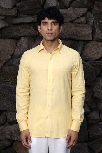 Buy Shreyansh Designs Yellow Cotton, Linen Srijan French Knot Embroidered Shirt Online at Aza Fashions Buy_Shreyansh Designs_Yellow Cotton, Linen Srijan French Knot Embroidered Shirt _Online_at_Aza_Fashions