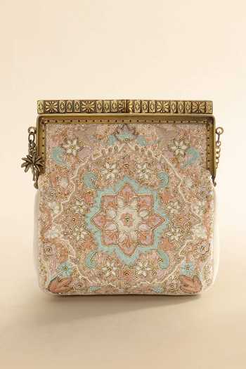The Leather Garden_Gold Nazm Embroidered Clutch _Online_at_Aza_Fashions