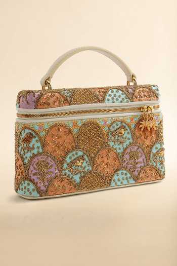 The Leather Garden Ivory Rang Embroidered Vanity Bag at Aza Fashions The Leather Garden_Ivory Rang Embroidered Vanity Bag _at_Aza_Fashions