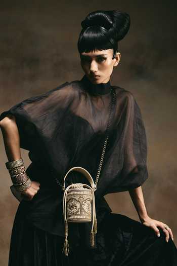 The Leather Garden Vanya Embroidered Potli Bucket Bag