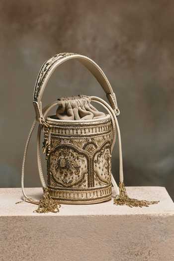 The Leather Garden Vanya Embroidered Potli Bucket Bag