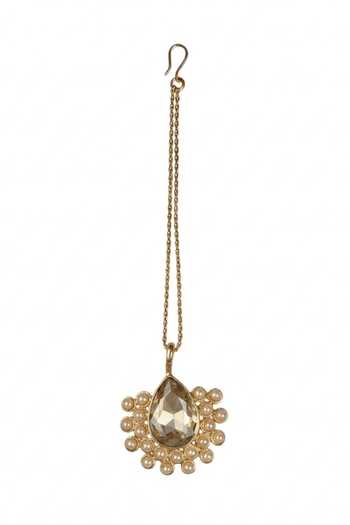 Ornamaas_White Pear Shaped Crystal Stone Maangtikka _Online_at_Aza_Fashions