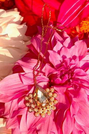 Ornamaas Pear Shaped Crystal Stone Maangtikka 
