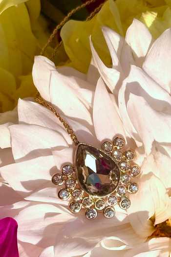 Ornamaas_White Pear Shaped Crystal Stone Maangtikka _Online_at_Aza_Fashions