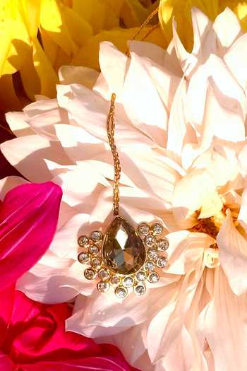 Ornamaas Pear Shaped Crystal Stone Maangtikka 