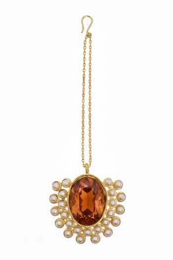 Ornamaas Multi Color Amber Oval Gemstone Maangtikka Online at Aza Fashions Ornamaas_Multi Color Amber Oval Gemstone Maangtikka _Online_at_Aza_Fashions