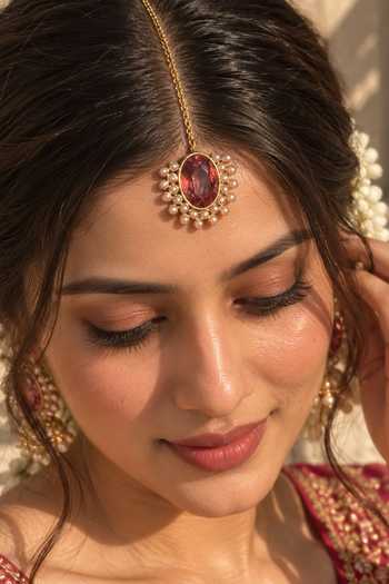 Ornamaas Amber Oval Gemstone Maangtikka 