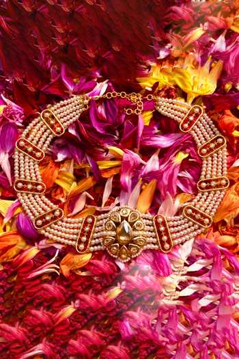 Ornamaas Floral Medallion Pearl Necklace 