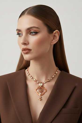 Ornamaas_Gold Plated Jahanara Pendant Necklace _Online_at_Aza_Fashions