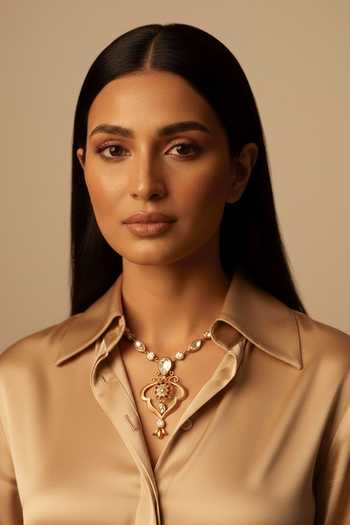 Ornamaas_Gold Plated Jahanara Pendant Necklace _at_Aza_Fashions
