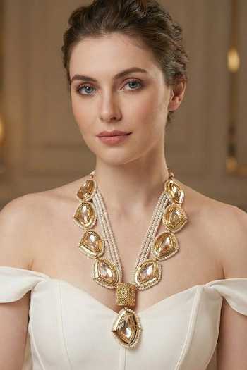 Buy_Ornamaas_White Soundarya Rani Necklace _Online_at_Aza_Fashions