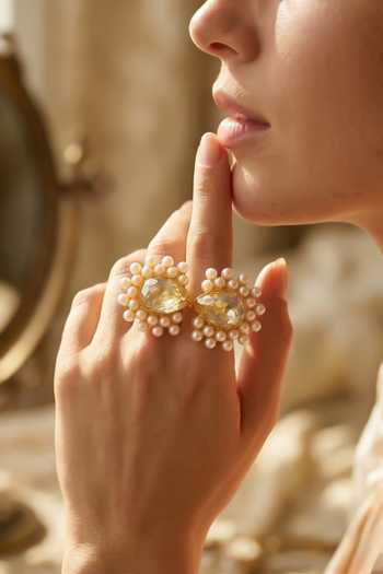 Ornamaas White Roohi Dual Pearl Ring Online at Aza Fashions Ornamaas_White Roohi Dual Pearl Ring _Online_at_Aza_Fashions