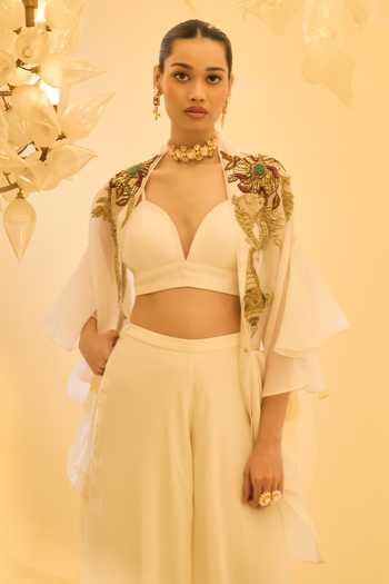 Shop Ornamaas White Roohi Dual Pearl Ring Online at Aza Fashions Shop_Ornamaas_White Roohi Dual Pearl Ring _Online_at_Aza_Fashions