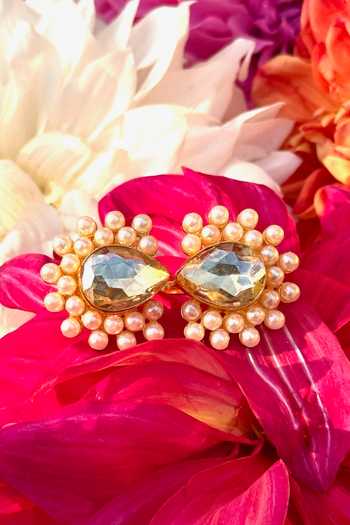Ornamaas White Roohi Dual Pearl Ring at Aza Fashions Ornamaas_White Roohi Dual Pearl Ring _at_Aza_Fashions