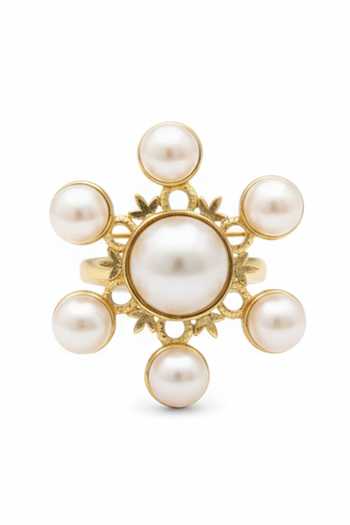 Ornamaas White Bahaar Radial Pearl Ring Online at Aza Fashions Ornamaas_White Bahaar Radial Pearl Ring _Online_at_Aza_Fashions