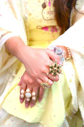 Buy_Ornamaas_White Bahaar Radial Pearl Ring _Online_at_Aza_Fashions
