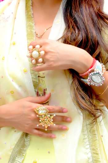Shop_Ornamaas_White Bahaar Radial Pearl Ring _Online_at_Aza_Fashions