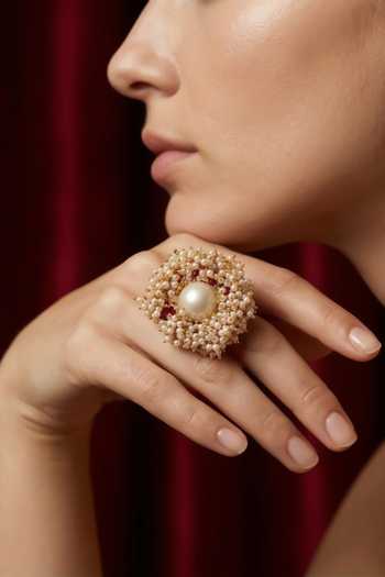 Ornamaas Pearl Jhalar Ring 