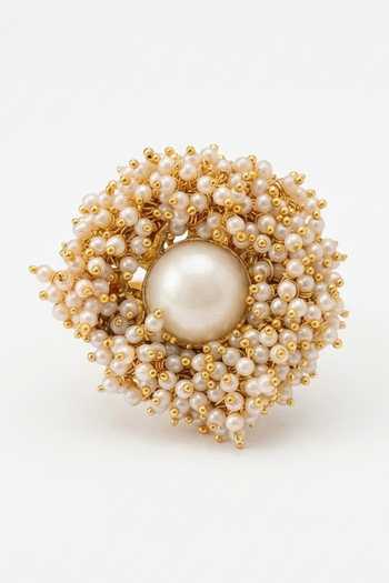 Ornamaas White Pearl Jhalar Ring Online at Aza Fashions Ornamaas_White Pearl Jhalar Ring _Online_at_Aza_Fashions