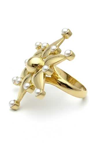 Ornamaas_White Sculptural Floral Petal Ring _Online_at_Aza_Fashions