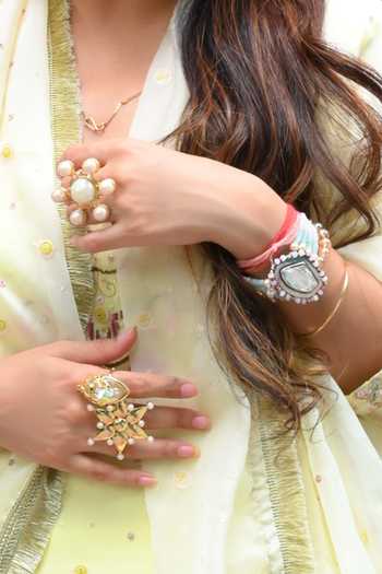 Buy_Ornamaas_White Sculptural Floral Petal Ring 