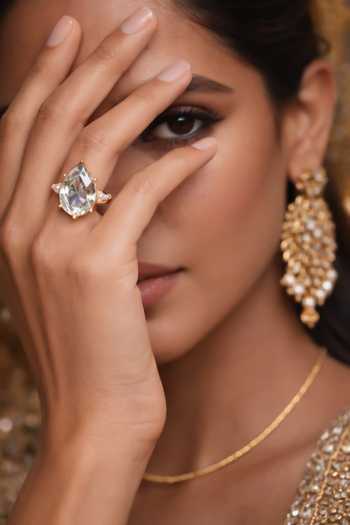 Ornamaas White Large Teardrop Crystal Ring at Aza Fashions Ornamaas_White Large Teardrop Crystal Ring _at_Aza_Fashions