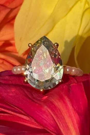 Shop Ornamaas White Large Teardrop Crystal Ring Shop_Ornamaas_White Large Teardrop Crystal Ring