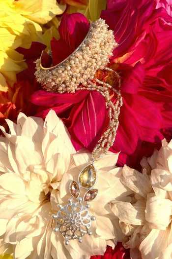 Ornamaas Floral Ring Pearl Layered Hathphool 