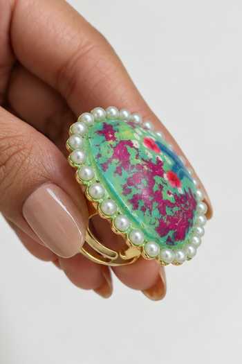 Ornamaas Multi Color Floral Hand Painted Ring Online at Aza Fashions Ornamaas_Multi Color Floral Hand Painted Ring _Online_at_Aza_Fashions