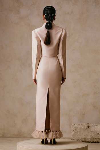 Nirmooha Split Cropped Jacket With Column Skirt