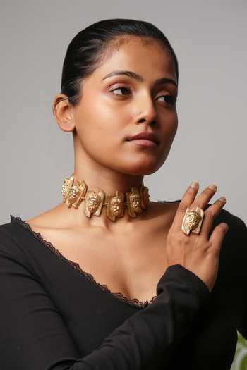Shop_Anki Bunki Aditi_Gold Plated Roman Choker And Earrings Set _Online_at_Aza_Fashions